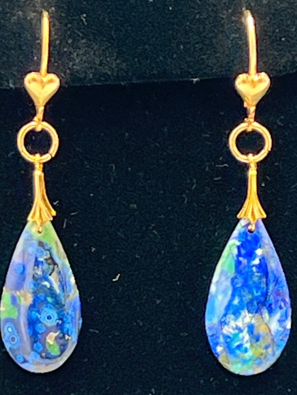 Vintage 14kt GF Teardrop Azurite/Blue Malachite Earrings